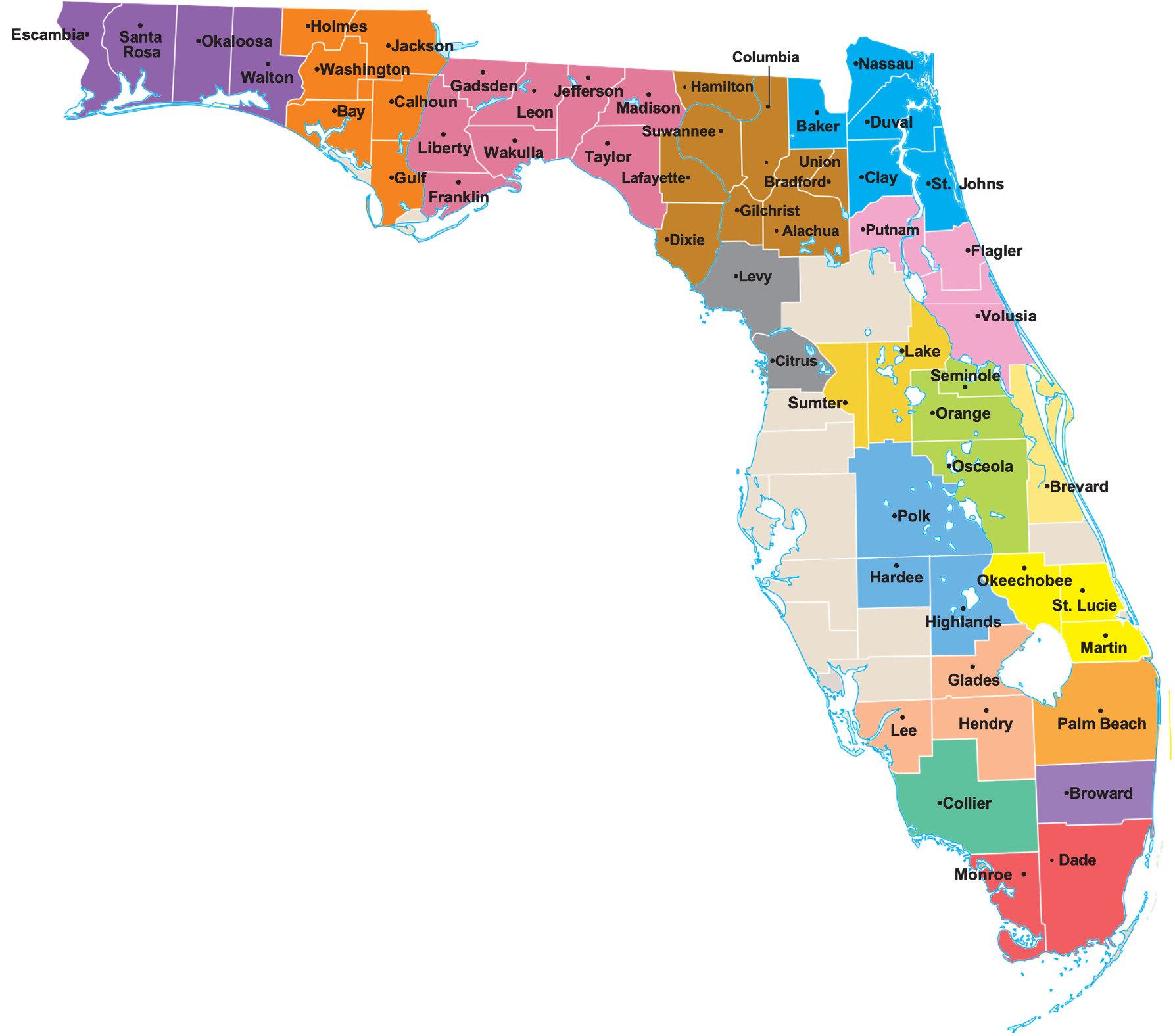 Một bản đồ cho thấy tất cả các quận mà VITAS phục vụ ở Florida