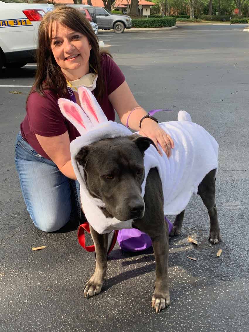 Heidi with Ash in the Easter Bunny costume
